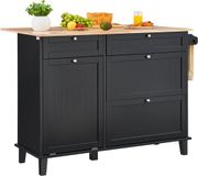 VEVOR Keukeneiland Trolley Opbergkast Serveerwagen Lade Vuilniskast Zwart Eikenhout 120x74x93cm