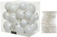 Kaemingk B.V. Décoration de Noël boules de Noël en plastique 6-8-10 cm avec guirlandes en aluminium hiver blanc de 28x pièces