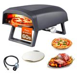 Avilia Pizzaoven met 360 graden draaiplaat, 64 x 44 x 31,5 cm, van robuust roestvrij staal met dubbele brander 4000 W, draagtas met afsluitbare poten en gasregelaar van 1 m