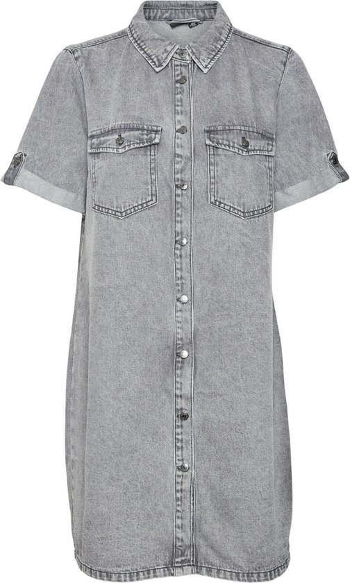 Vero Moda Jurk Vmjennie Ss Short Denim Dress Mix N 10309665 Medium Grey Denim Dames Maat - M