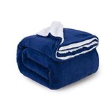 ComfyWell Sherpa fleece deken, zacht en gezellig, gooi deken, grote pluizige deken plakt voor bank, bank, bed, reizen, dikke thermische warme beddeken 150x200cm. (Tweepersoons (1 of 2 bedden), marine)