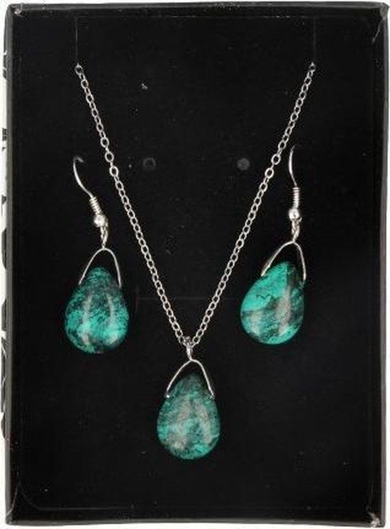 HBM Ruben Robijn Turkoois druppel sieraden set - hanger / oorbellen