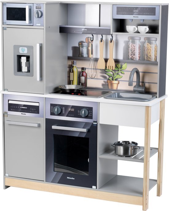 Klein Toys Miele familiekeuken - 83,5x30x101 cm - fornuis, magnetron, espressomachine, koelkast, gootsteen - incl. bijpassende accessoires, licht- en geluidseffectenn - multicolor