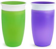 Munchkin 2pk Miracle Anti-Lek 360° Drinkbeker - Sippy Cup - Oefenbeker voor Baby en Kind - 2 Stuks - 296ml - Paars / Groen