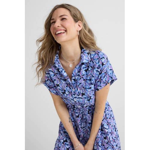 Anytime midi jurk met bloemenprint blauw