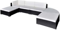 vidaXL 6-delige hoek loungeset met kussens polyrattan zwart