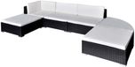 vidaXL 6-delige hoek loungeset met kussens polyrattan zwart