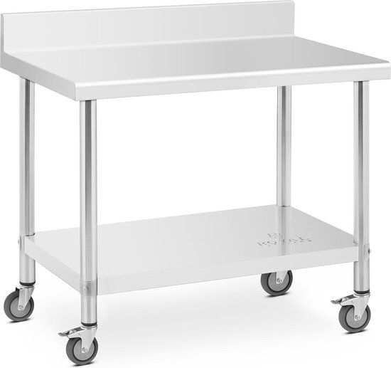 Royal Catering RVS Tafel met Wielen - 60 x 100 cm - 155 kg - Opvouwbaar