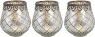Sans marque Bougeoir/porte-bougie chauffe-plat verre fumé avec bord métallique - 2 pièces - argent - 14 x 13 cm