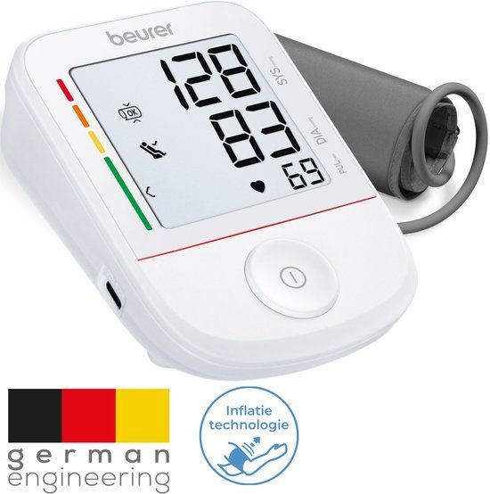 Beurer BM 38 Bloeddrukmeter Bovenarm - Inflatietechnologie - Rustindicator - Incl. manchet 22-42 cm en batterijen – Eenknopsbediening – Manchet aanbrengcontrole – Onregelmatige hartslag – Risico-indicator – USB-C poort – 5 jaar garantie