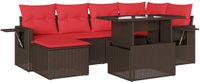 vidaXL 7-delige tuinbankset met kussens, bruin polyrotan