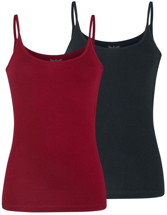 R.E.D. by EMP R.E.D. Rock-Engineered Design Zwarte en rode topjes in een dubbelpak - Dames - 3XL