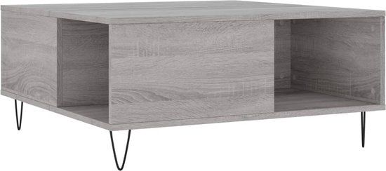 vidaXL Salontafel 80x80x36,5 cm bewerkt hout grijs sonoma eikenkleurig