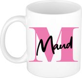 Bellatio Decorations Naam mok Maud - roze - wit - keramiek - 300 ml - cadeau beker