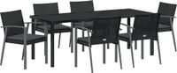 vidaXL Tuin Eettafel Set 7-delig Zwart en Grijs PE Riet