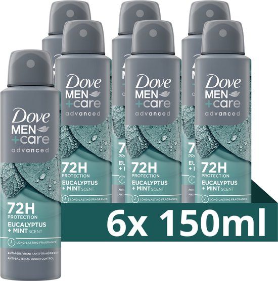 Dove Men+Care Advanced Anti-Transpirant Deodorant Spray - Eucalyptus + Mint - 6 x 150ml