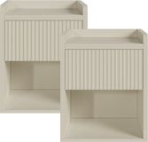en.casa Nachtkast Nand set van 2 met lade open vak 55x45x39 cm havermout