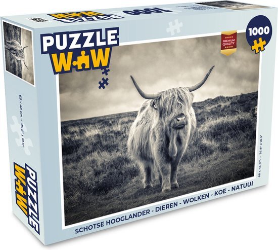 MuchoWow Puzzel Schotse hooglander - Dieren - Wolken - Koe - Natuur - Legpuzzel - Puzzel 1000 stukjes volwassenen - Sinterklaas cadeautjes - Sinterklaas voor grote kinderen