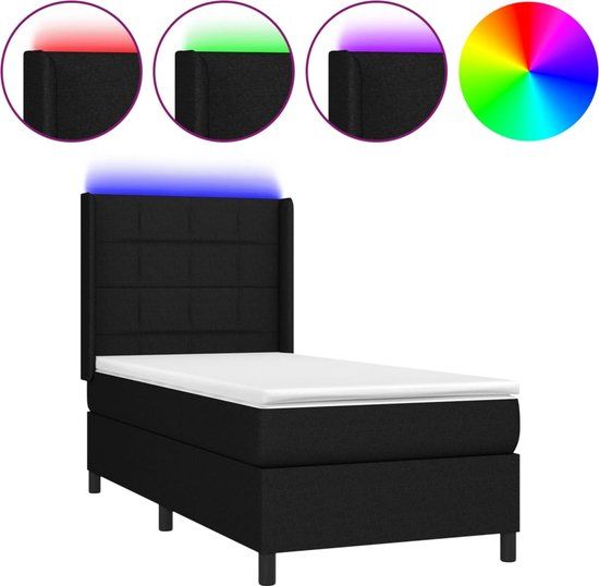 vidaXL Boxspring met Matras en LED Stof Zwart 100x200 cm