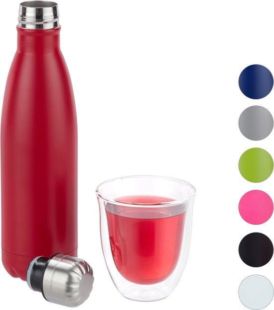 Relaxdays Thermosfles - drinkfles - thermosbeker - thermos - isoleerfles - 0,5 liter rood zwart, rood, zilver