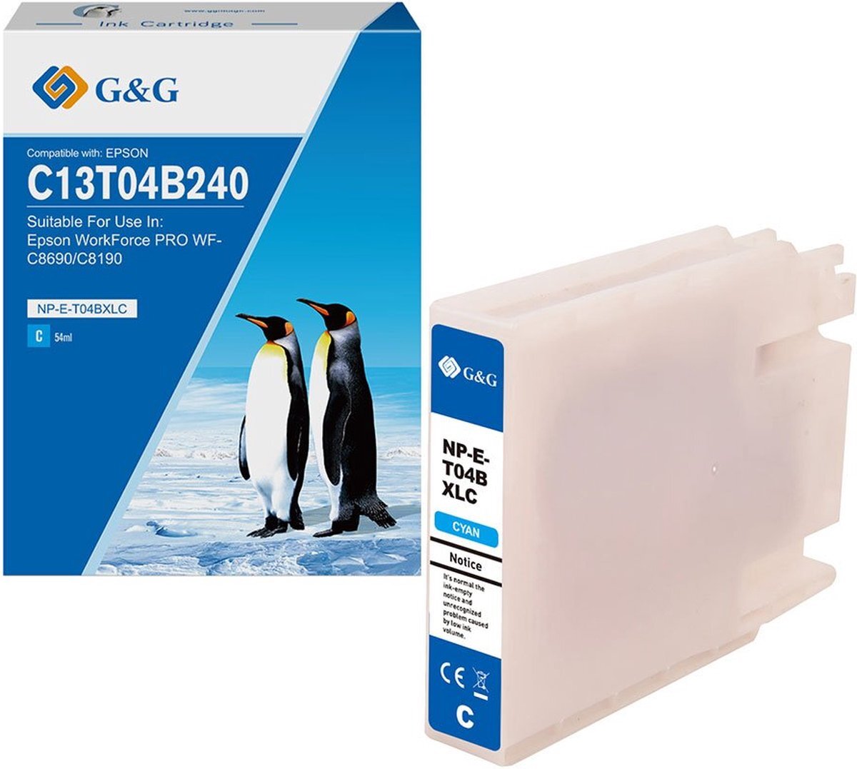 G&G Huismerk Inktcartridge C13T04B240 Alternatief voor Epson T04B2 - cyaan