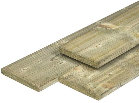 Merkloos Tuindeco Midden-Europees grenen tuinplank gedroogd, groen geimpregneerd, geschaafd 4rh 1,5 x 14,0 x 360 cm