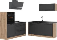 Vicco Complete keukeneenheid R-Line, Antraciet landelijk/Goudkleurig Eiken, 160 cm zonder werkblad
