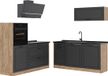 Vicco Complete keukeneenheid R-Line, Antraciet landelijk/Goudkleurig Eiken, 160 cm zonder werkblad