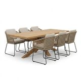 BUITEN living Napoli/Tulum Sahara Dust dining tuinset | 6 personen | teakhout + touw | 250cm