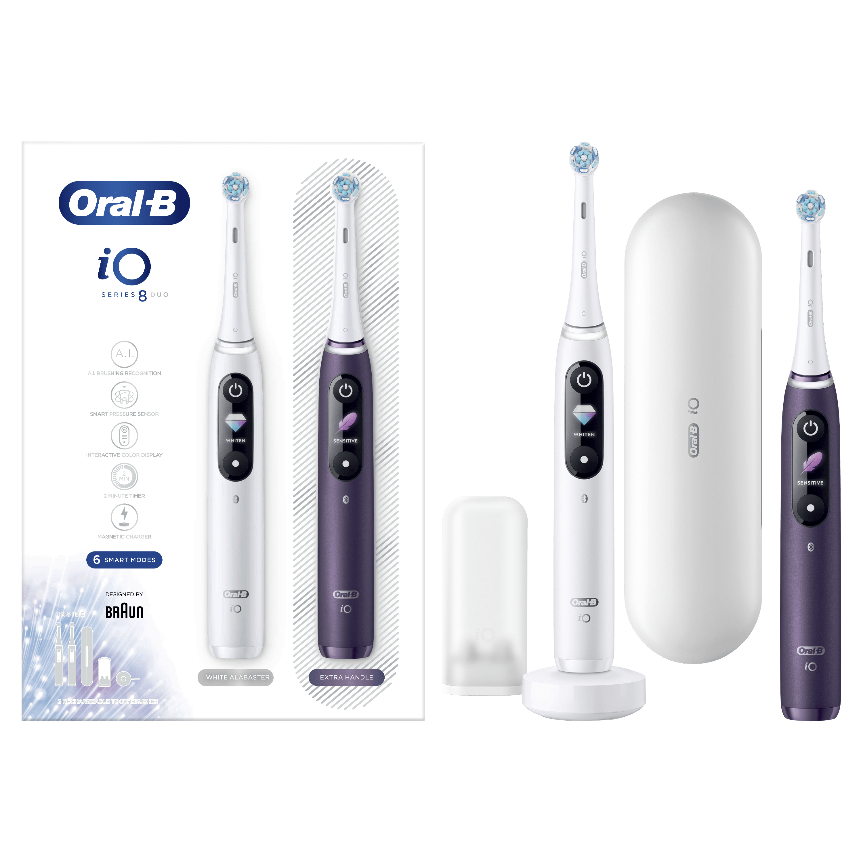 Oral-B iO - 8 - Elektrische Tandenborstels Wit En Paars, Duopack