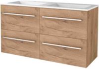 Basic Line Start 46 Badkamermeubelset - 120 x 46 cm - Met Grepen - 4 Lades - Acryl Wastafel - 2 Kraangaten - Whisky Oak