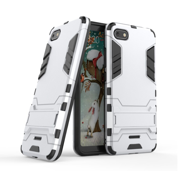 HATOLY iPhone 8 Plus - Robotic Armor Case Cover Cas TPU Hoesje Wit + Kickstand