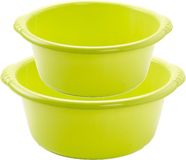 Forte Plastics Voordeelset multifunctionele kunststof ronde teiltjes groen in 2-formaten - 6 en 10 liter inhoud