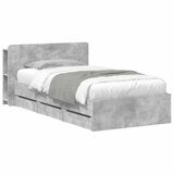 vidaXL Bedframe met opbergruimte en hoofdbord Betongrijs 75 x 190 cm