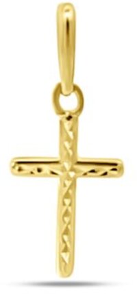 Silventi Gouden Kruis Bewerkt - 10,6x7,1mm - 14 Karaat Goud - Hanger voor Vrouwen