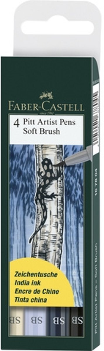 Faber-Castell Tekenstift Pitt Artist Pen Soft Brush etui 4 stuks assorti