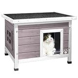 VOUNOT Houten Kattenhuis met Asfaltdak, Kattenhuis Buiten 57 x 45 x 43 cm, Grijs