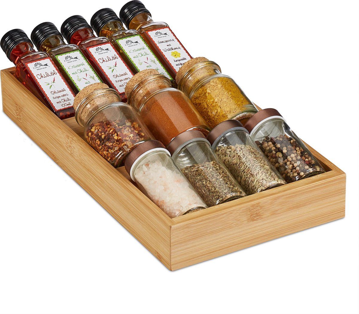 Relaxdays kruidenrek lade - bamboe - kruidenpotjes rek - keuken organizer - liggend