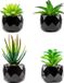 Unyqoos® Succulentes artificielles, set de 4 – mini-plantes artificielles vertes dans des pots en céramique noirs