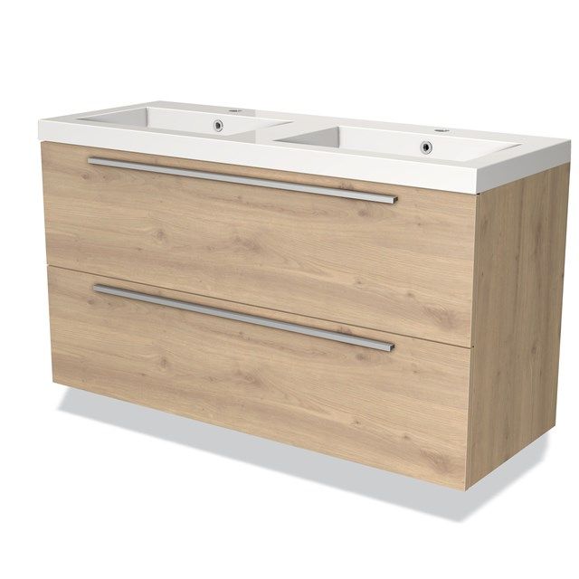 Maxaro Badkamermeubel 120cm Modulo Lichtbruin Eiken 2 lades Vlak Wastafel Mineraalmarmer