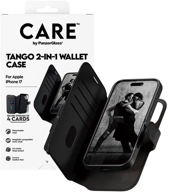PanzerGlass CARE by PanzerGlass Tango 2 in 1 Wallet Case geschikt voor MagSafe geschikt voor iPhone 17 - Black