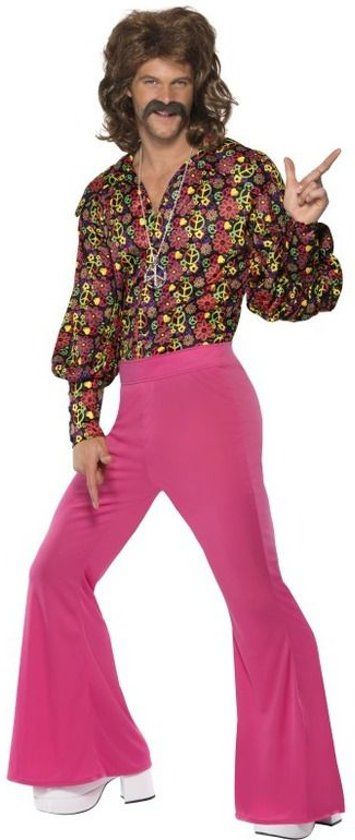 Smiffys 60 s Neon Hippie Heren Kostuum - Maat Medium