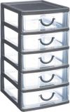 5Five Ladeblokje/bureau organizer 5x lades - grijs/transparant - L12 x B15 x H25 cm - kunststof