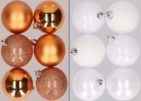 Merkloos / Sans marque Billiet - Vanlaere 12x stuks kunststof kerstballen mix van koper en wit 8 cm
