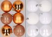 Merkloos / Sans marque Billiet - Vanlaere 12x stuks kunststof kerstballen mix van koper en wit 8 cm