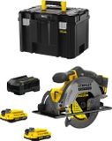 STANLEY FatMax Scie circulaire manuelle SFMCS500D2T (2 x 2,0 Ah batteries + chargeur + coffre de rangement TSTAK VI)
