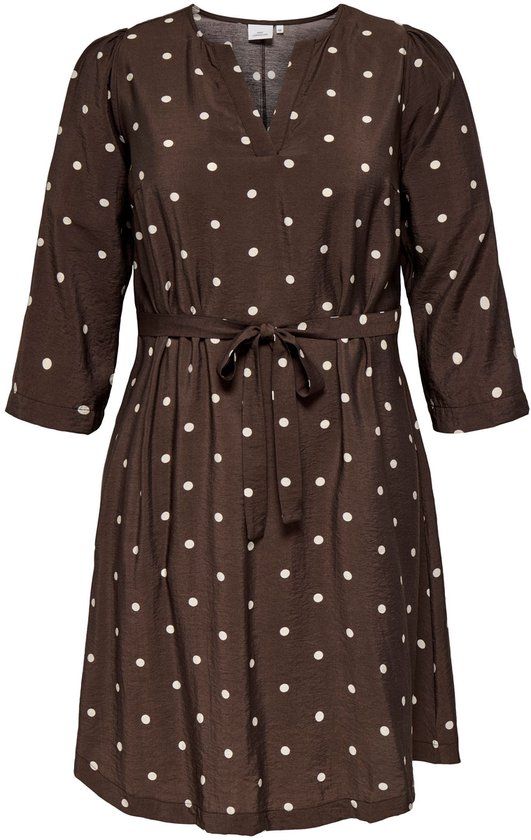 ONLY CARMAKOMA CARCARRIE DOT 3/4 BLK DRESS AOP Mini jurk Driekwart mouw V-hals Gestipt Viscose Polyamide Coffee Bean 46