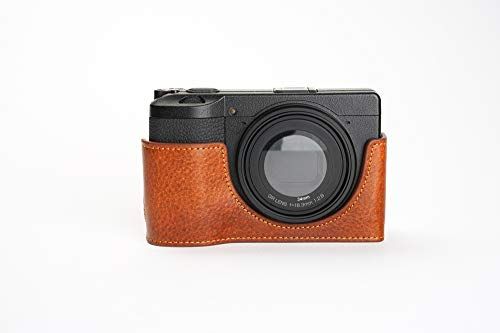 Zakao Ricoh GR III Hoes, Handgemaakte Echt Lederen Half Camera Hoesje Hoes voor Ricoh GR III GR3 Onderste Opening Versie Met Hand Band, LavaBrown
