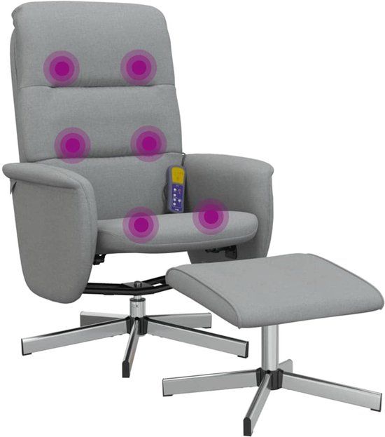 vidaXL Massagestoel verstelbaar met voetenbank stof lichtgrijs
