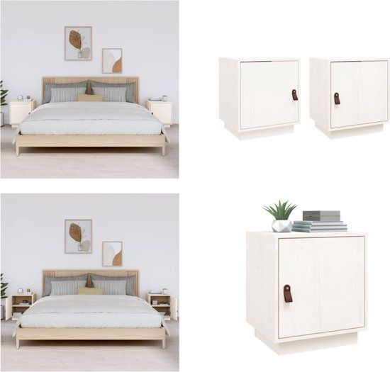 vidaXL Nachtkastjes - Set van 2 - Massief Grenenhout - Wit - 40x34x45 cm